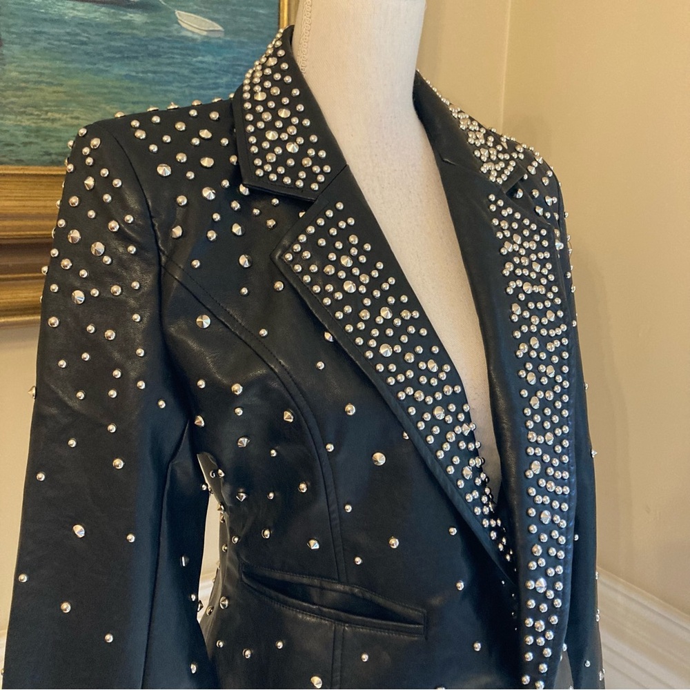 AKIRA Black Studded Faux Leather Jacket NWT - Picture 2 of 9